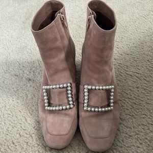 Linea Paolo Pink Suede Booties with Pearls